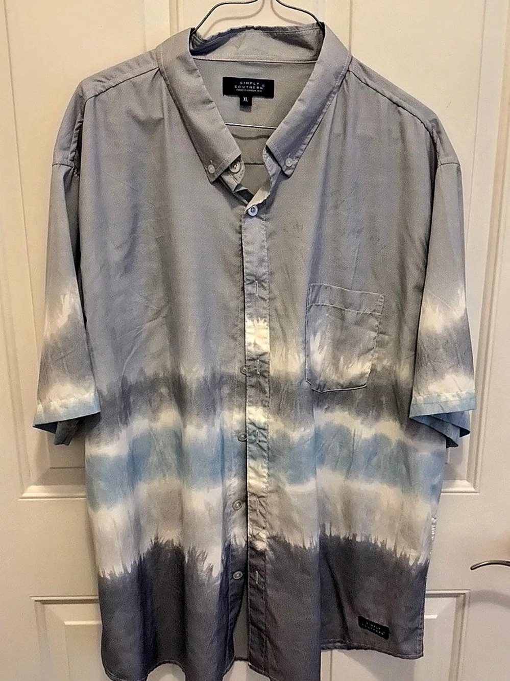 Simply Southern Men's Tie-Dye Button Down Blue XL Like New